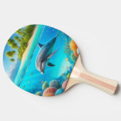 トロピカル/ハワイカラフル水中イルカ 卓球ラケット (横)