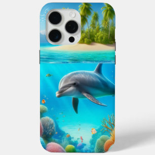 トロピカル/ハワイカラフル水中イルカ iPhone 15 PRO MAXケース