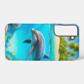 トロピカル/ハワイカラフル水中イルカ SAMSUNG GALAXYケース (裏面横)