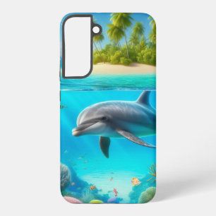 トロピカル ハワイ 色とりどり 海中のイルカ SAMSUNG GALAXY S22+ケース