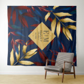 トロピカル バーガンディ ネイビー ゴールド ウェディング ウェルカム タペストリー (インサイチュ(横))