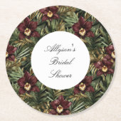 トロピカル バーガンディ レッド オーキッド フラワーブライダルシャワー ラウンドペーパーコースター (正面)