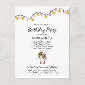 トロピカル バースデー パーティー ストリング ライト パーム ツリー インビテーションポストカード (正面)