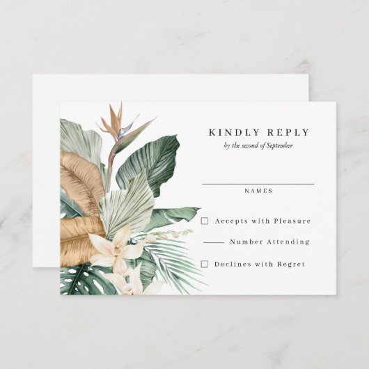 トロピカル·バード·オブ·パラダイス·フ結婚ローラズ  出欠カード (正面/裏面)