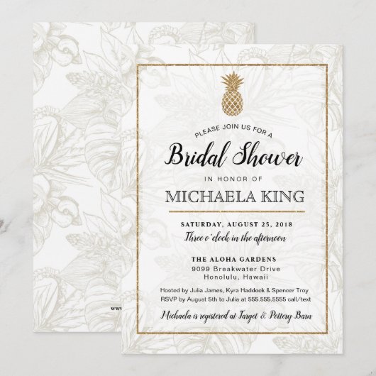 トロピカル·パモダンイナップル·ブライダル·シャワーの招待 招待状 (正面/裏面)