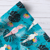 トロピカル パロット 鳥 パーム リーフ ブルー パターン ラッピングペーパー