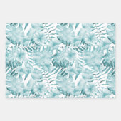 トロピカル パープル ブルー クリーム フローラル リーフ 誕生日 ラッピングペーパーシート (正面2)