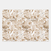 トロピカル パープル ブルー クリーム 花模様 葉っぱ 誕生日 ラッピングペーパーシート (正面3)