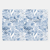 トロピカル パープル ブルー クリーム 花模様 葉っぱ 誕生日 ラッピングペーパーシート (正面)