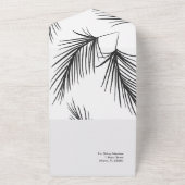 トロピカル パームリーフ 手描き ブラック ウェディング オールインワン招待状 (外側)