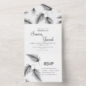 トロピカル パームリーフ 手描き ブラック ウェディング オールインワン招待状 (内側)