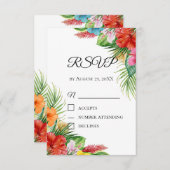 トロピカル パームリーフ RSVP カード | 夏の目的地 (正面/裏面)