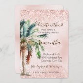 トロピカル パーム ツリー ピンク グリッター 招待状 (正面/裏面)