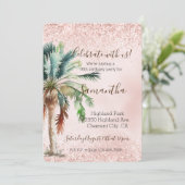 トロピカル パーム ツリー ピンク グリッター 招待状 (スタンド正面)