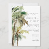 トロピカル パーム ツリー モダン テクスチャなし 結婚式 招待状 (正面)