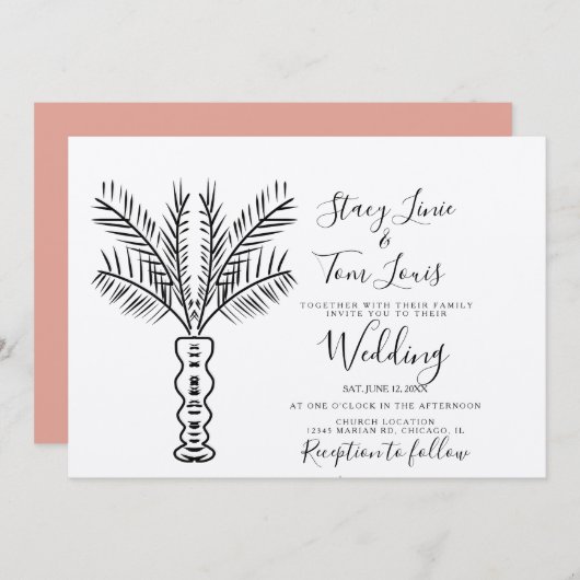 トロピカル パーム ツリー 手描き アースカラー 招待状 (正面/裏面)