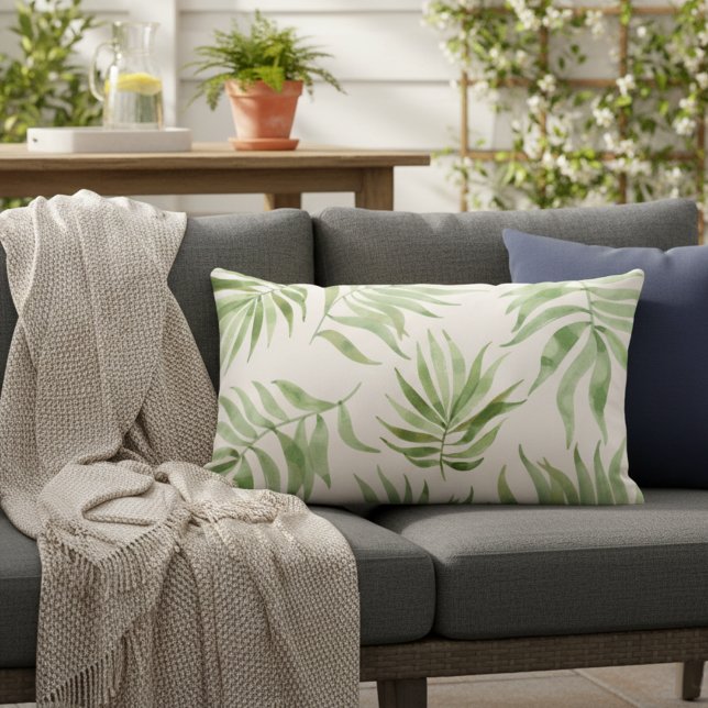 トロピカル パーム リーフ アウトドア ピロー (Stylish tropical print pillow for your home!)