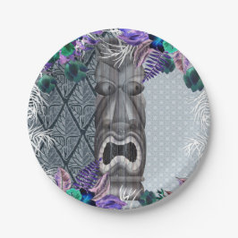 トロピカル ビンテージ レトロ フラワーティキ ハワイアン ルアウ ペーパープレート