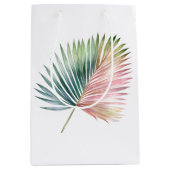 トロピカル ピンク グリーン リーフ ウェディング ミディアムペーパーバッグ (正面)