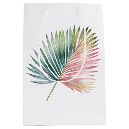 トロピカル ピンク グリーン リーフ ウェディング ミディアムペーパーバッグ