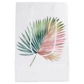 トロピカル ピンク グリーン リーフ ウェディング ミディアムペーパーバッグ (裏面)