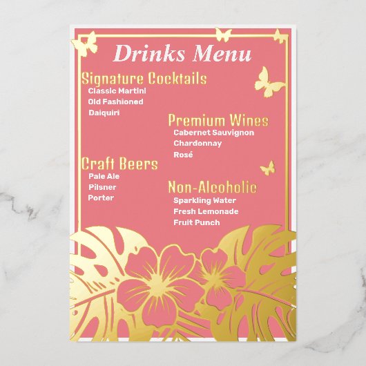 トロピカル - ピンク ゴールド箔 Beverage Menu 箔シーズンカード (正面)