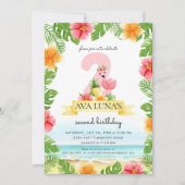 トロピカル ピンク フラミンゴ サマー ガール 2歳 招待状 (正面)