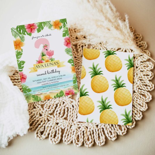 トロピカル ピンク フラミンゴ サマー ガール 2歳 招待状