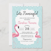 トロピカル ピンク フラミンゴ チェブロンズ ビーチ ベイビー シャワー 招待状 (正面)