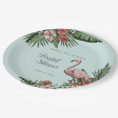 トロピカル ピンク フラミンゴ ハイビスカス ブライダル シャワー ペーパープレート (アングル)