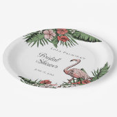 トロピカル ピンク フラミンゴ ハイビスカス ブライダル シャワー ペーパープレート (アングル)