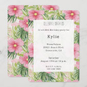 トロピカル ピンク フラワー バースデー 招待状 (正面/裏面)