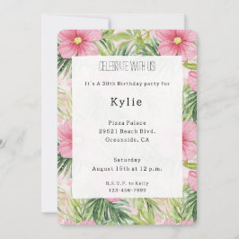 トロピカル ピンク フラワー バースデー 招待状