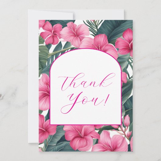 トロピカル ピンク ホリデー フローラル サンキューカード (正面)