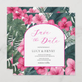トロピカル ピンク ホリデー フローラル セーブザデート (正面/裏面)