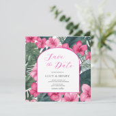 トロピカル ピンク ホリデー フローラル セーブザデート (スタンド正面)