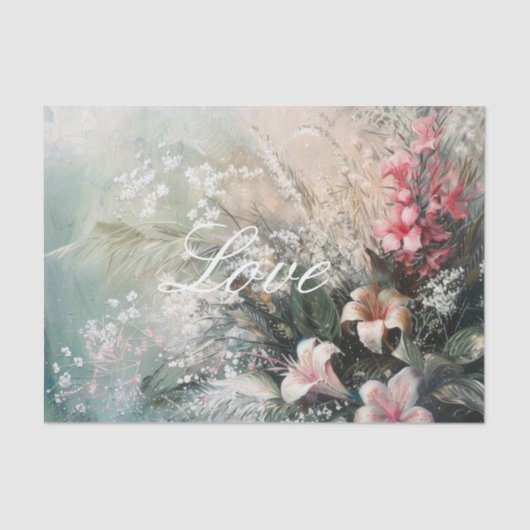 トロピカル ピンク ホワイト ハイビスカス フローラル ラブ 薄葉紙 (正面)