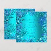トロピカル フェルン ビーチ オーシャン ブルー ターコイズ グリッター 招待状 (正面/裏面)