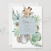 トロピカル フォリアージ ダスティーブルー ジャングル ベイビー シャワー 招待状 (正面)