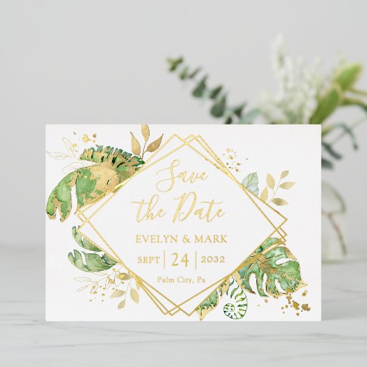 トロピカル フォリア ゴールド フォイル セーブ ザ デート 箔招待状 (立ち正面)