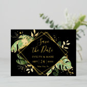 トロピカル フォリア ブラック&ゴールド フォイル セーブ ザ デート 箔招待状 (立ち正面)