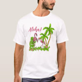 トロピカル フラミンゴと花のTシャツ Tシャツ (正面)