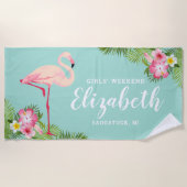 トロピカル フラミンゴ アクア ガールズ ウィークエンド オーダーメイド ネーム ビーチタオル (正面)