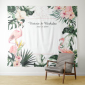 トロピカル フラミンゴ ウェディング フォトブース バックドロップ タペストリー (インサイチュ(横))