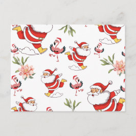 トロピカル フラミンゴ サンタ クリスマスパターン ポストカード