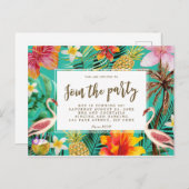 トロピカル フラミンゴ バースデー パーティー 招待状 (正面/裏面)