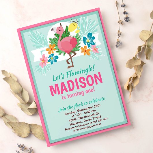 トロピカル フラミンゴ バースデー パーティー 招待状