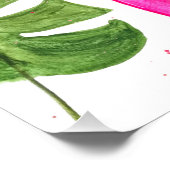 トロピカル フラミンゴ ピンク パームリーフ グリーン アート 鳥 ポスター (コーナー)