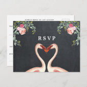 トロピカル フラミンゴ フラワール ウェディング パーティー RSVP インビテーションポストカード (正面/裏面)