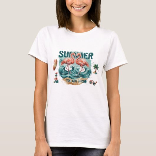 トロピカル フラミンゴ 夏のTシャツ Tシャツ (正面)